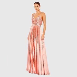 Mac Duggal Plunge Neck Pleated Evening Gown